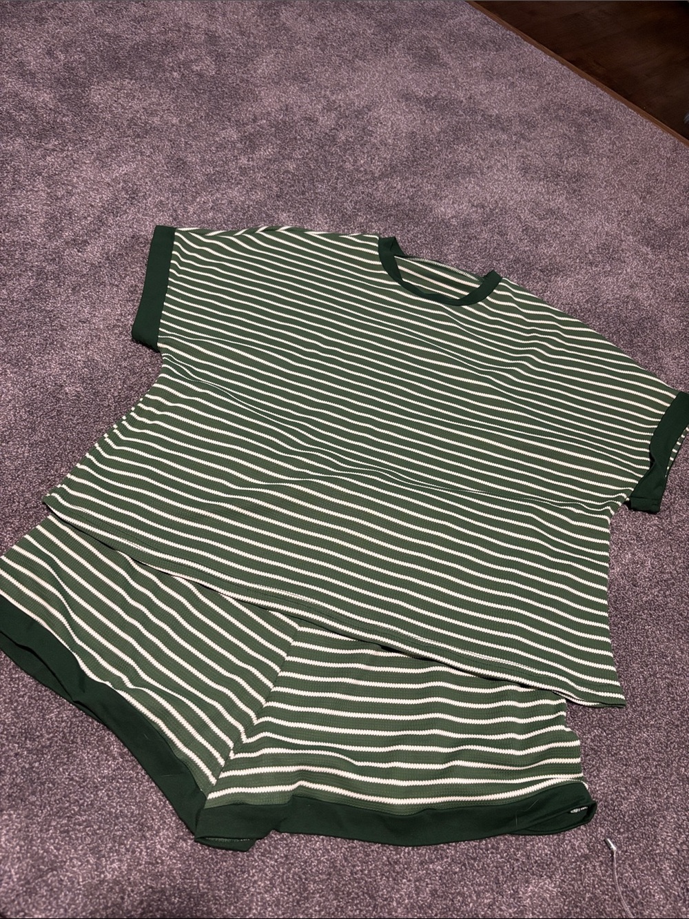 Green & White Striped Tee and Short Set - Lightweight Summer Top